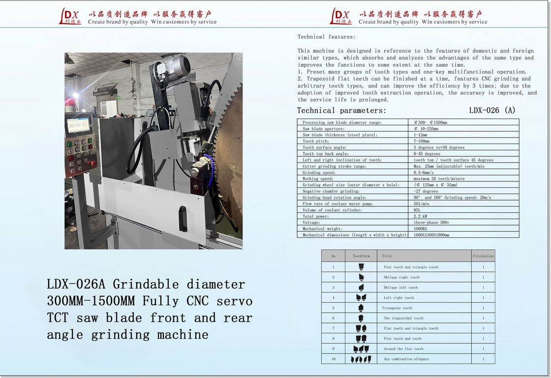 قطر قابلة للطحن 200MM-1200MM آلة طحن شفرة الشفرة TCT CNC Servo LDX-026A